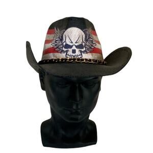 Cowboy Western Rodeo Winged Skull Straw Gothic Punk Patriotic Hat